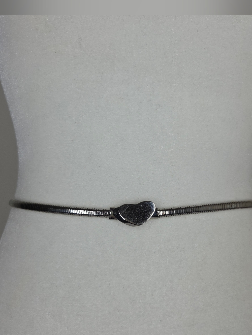 Vtg Silver Tone Snake Chain Stretchy Waist Cinch Skinny Belt Heart Buckle 25"